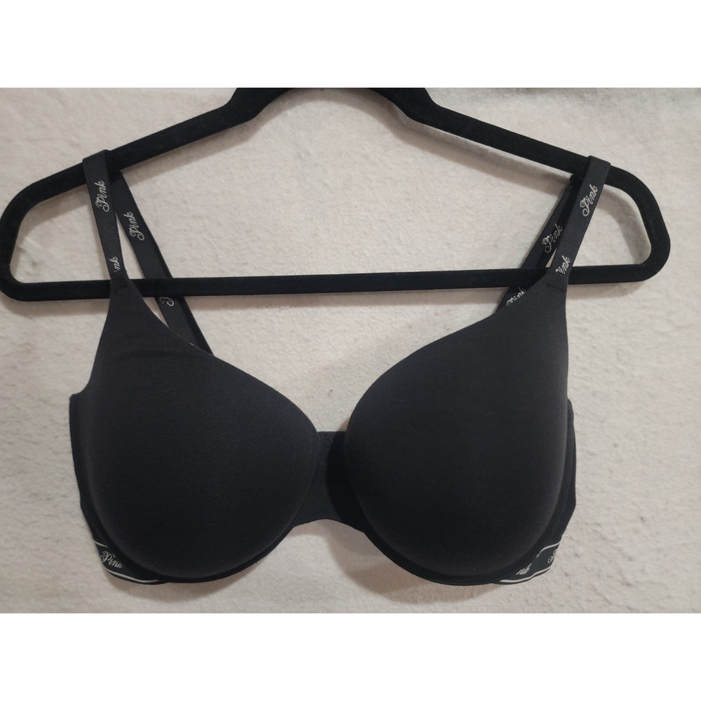 PINK Victoria's Secret Wear Everywhere‎ Push-Up Bra Black Logo Strap 36DDD